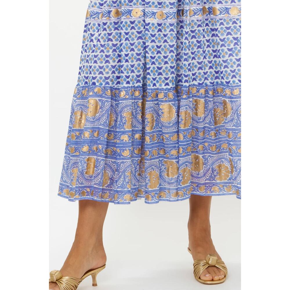 OLIPHANT Tuckernuck Sleeveless Smocked Maxi Dress Veranda Blue Gold Print NEW XS - Picture 4 of 12